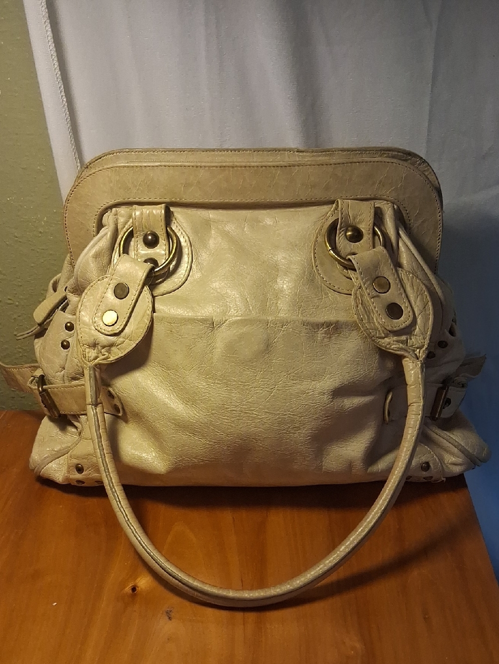 Helen Welsh Vintage Classic Cream Leather Tote Handbag